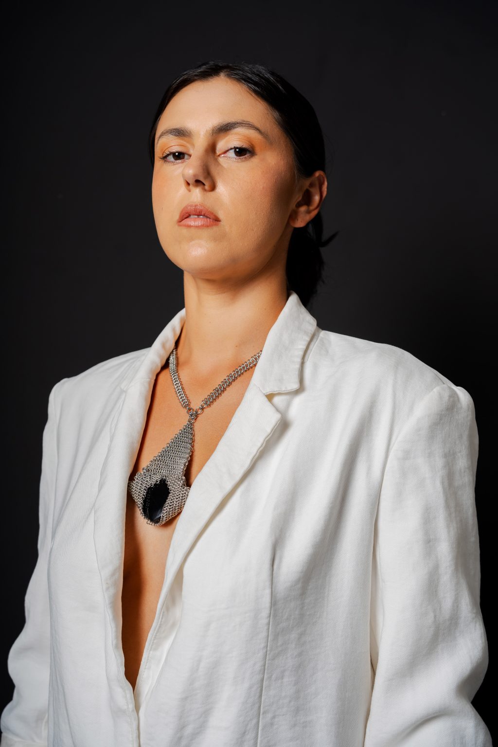Collar de Cota de Malla con Obsidiana - Imagen 3